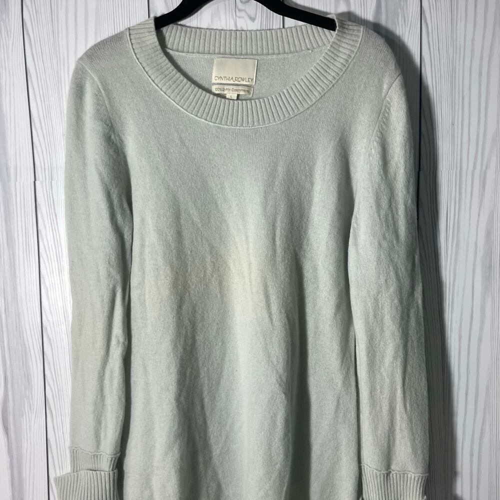 Cynthia Rowley 100% 2-ply Cashmere Gray Crew Neck Sweater Large r1